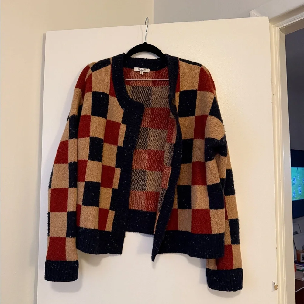 Madewell Checkered Colburne Cardigan Sweater in Coziest Textured Yarn - Picture 1 of 8